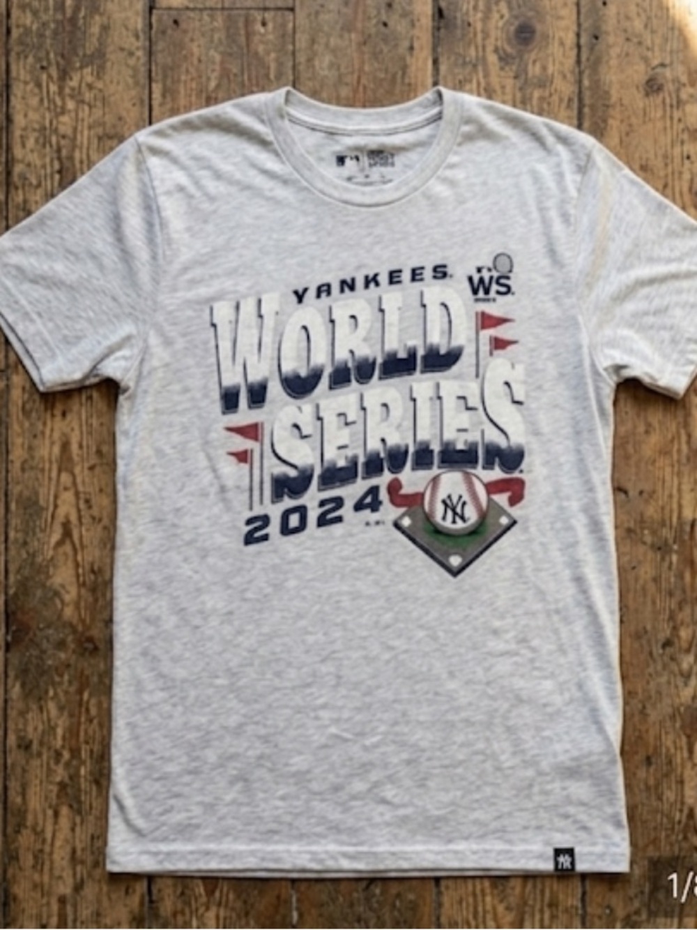 Yankees World Series 2024 Gray Graphic Tee with Navy & Red